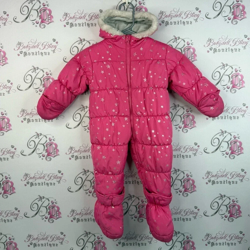 Carter's snowsuit one piece shiny stars silver Pink and Gray Snowsuit